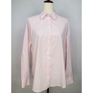 Zara Pink White Striped Oversized Button Up Shirt Long Sleeve Blouse Womens